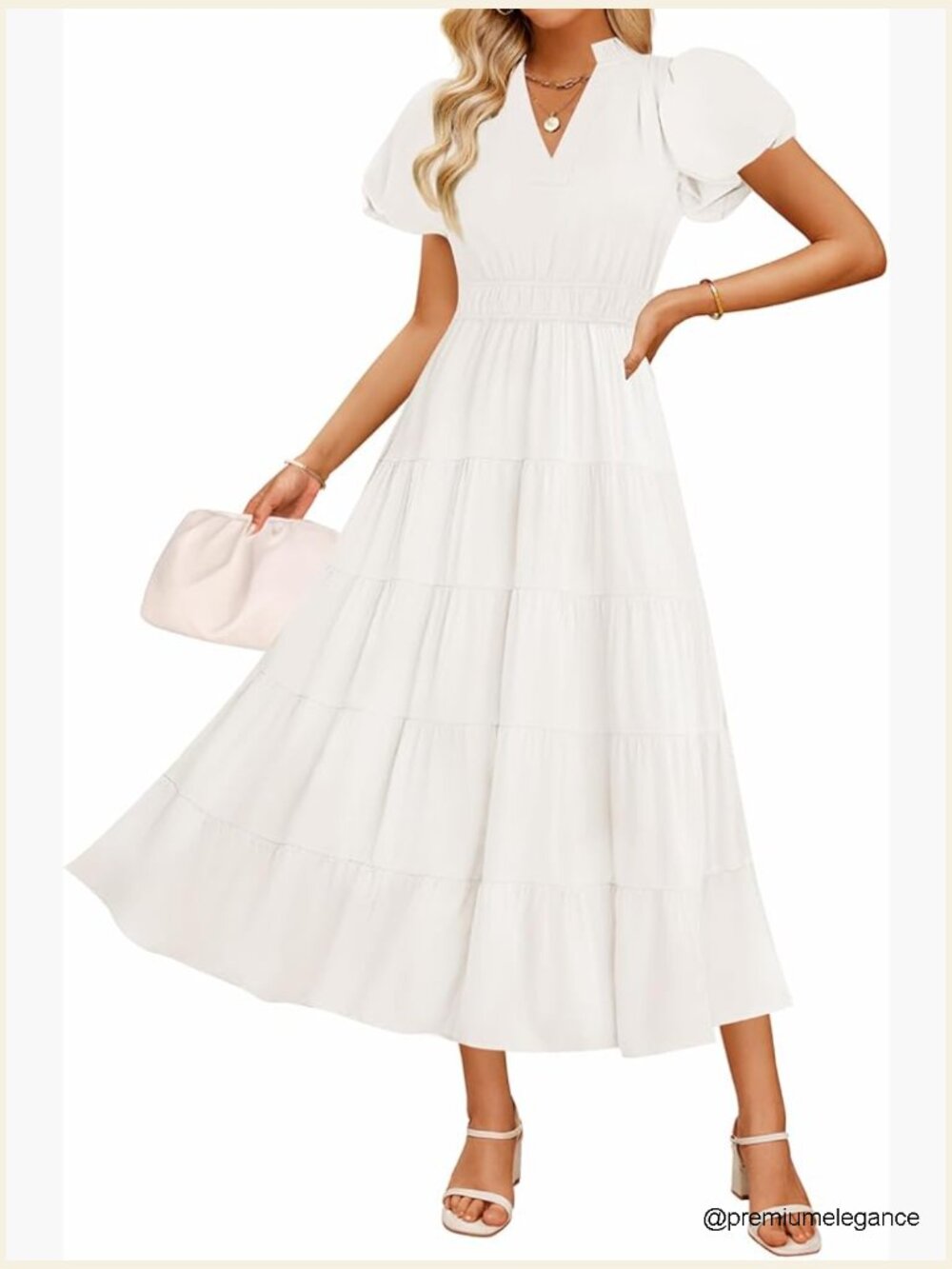 Maxi Dress Puff Sleeve V Neck Ruffle Tiered Boho Beach Casual